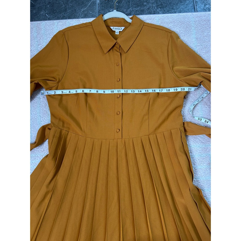 Nanette Lepore Pleated Midi Shirt Dress Size 16 3/4 Roll Tab Sleeves Fall Office - Picture 6 of 11